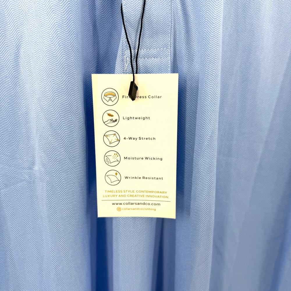 Collars & Co Blue Herringbone Dress Collar Polo Size L - Picture 6 of 6